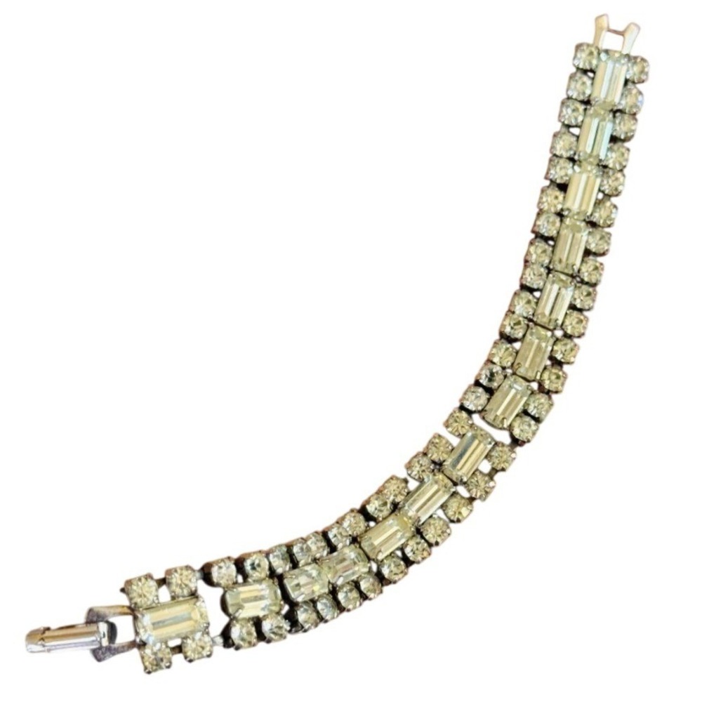 VTG Tennis Bracelet Glam Sparkling Crystal Rhinestone Baguettes Jeweled 60s